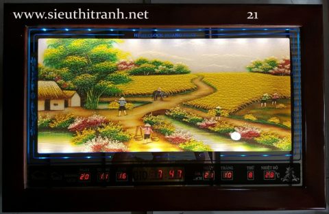 Tranh lịch vạn niên ,đá quý đèn led ,Đồng quê mua gặt – 2065