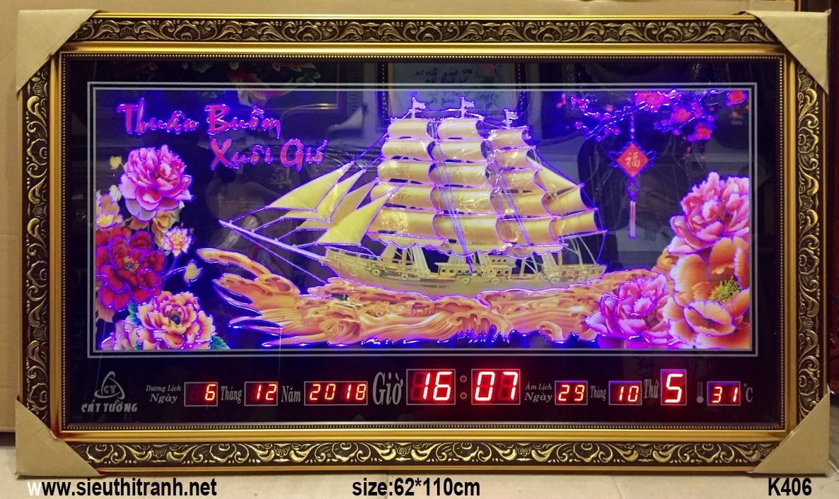 Tranh điêu khắc lịch đèn led, Thuận buồm xuôi gió -K406